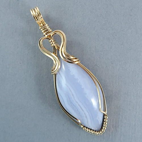 Blue Lace Agate 14k Gold Filled Wire Wrapped Pendant