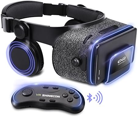 ETVR Upgraded Virtual Reality Headset VR Glasses with Remote Controller for 3D Movies and VR Games - More Lighter VR Headset with Built-in Stereo Headphone Fit for 4.7"-6.2" iPhone Android Smartphones