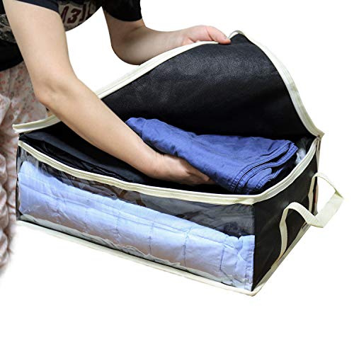 YOOFAN Clothes Blanket Storage Bag, Household Home Organizers Tidy up Closets, Blankets, Shelves, Heavy Fabric Create Extra Storage Space with Clear Window, Anti-Mold (2Pcs)
