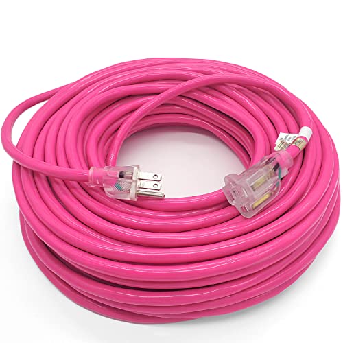 100 ft 14 Gauge Heavy Duty Lighted SJTW Indoor/Outdoor Pink Extension