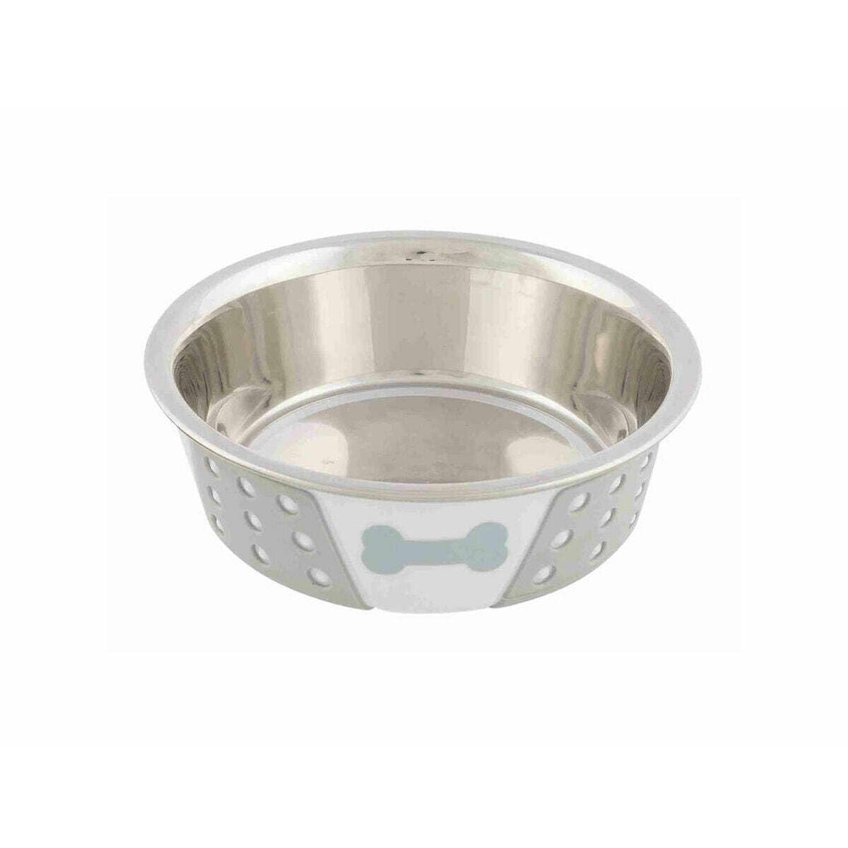 TRIXIE stainless steel bowl – bowl with plastic coating & silicone inserts – non-slip – dishwasher safe – 0.4 l – 14 cm – 25255