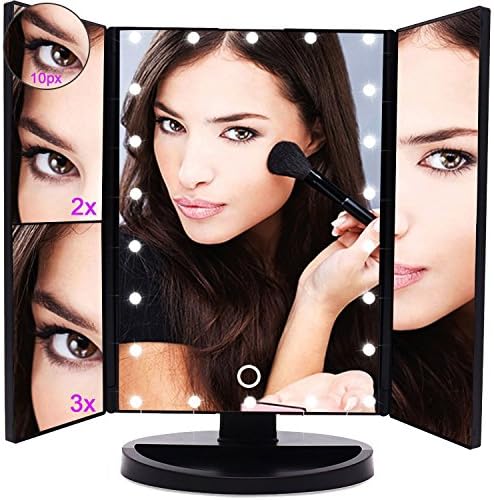 Lighted Vanity Mirror Makeup Mirror Trifold 22 Led Lighted with Touch Screen, 1x/2x/3x Magnification and Usb Charging, 180° Adjustable Stand for Countertop Cosmetic Makeup.