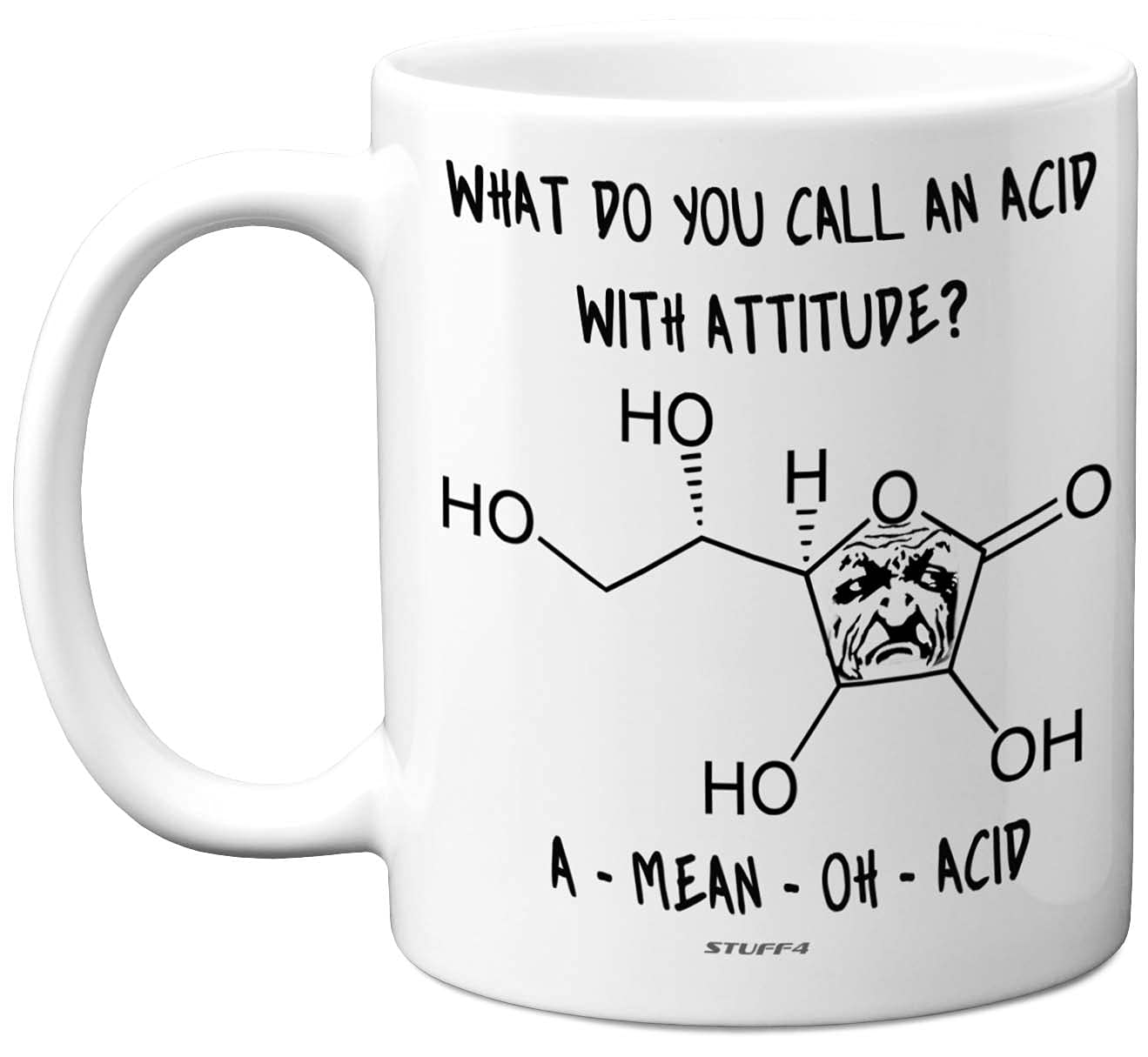 Stuff4 A Mean Oh Acid Pun Mug, 11oz Ceramic Dishwasher Safe Premium Mugs, Science Gifts for Adults, Science Chemistry Gifts, Teacher