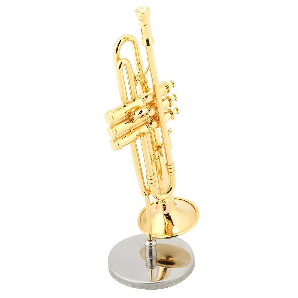 Miniature Trumpet Saxophone Replica Gold Plated Musical Instrument Model with Case and Stand for Unique Gift