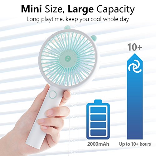 OURRY Handheld Fan, Mini Small Portable Personal Rechargeable Desk Desktop Table Cooling USB Fan Quiet with 2000mAh Battery 3 Speeds Cute Design for Home Office Outdoor and Travel (Blue)