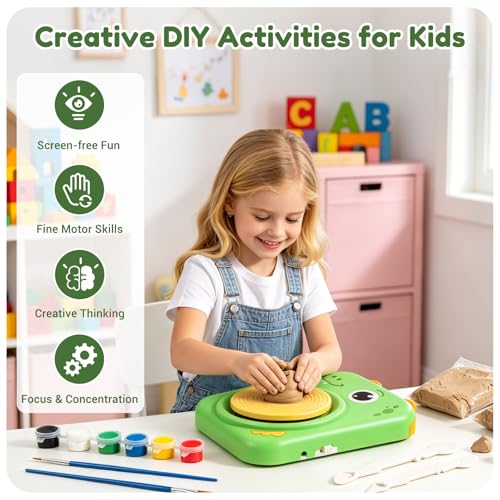Trigowalt Torno de Cerámica para Niños, Kit Completo de Pintura y Cerámica, Juego de Manualidades y Arte para Niños y Niñas, Niños de 6 a 14 Años