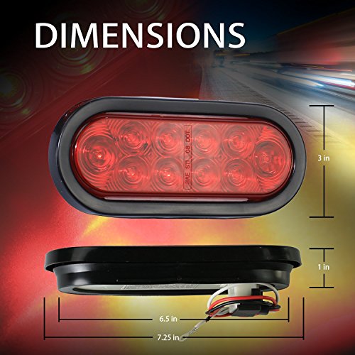 image for Wellmax 6 inch Oval Trailer Tail Lights, 2PC Red Oval Taillights Kit w