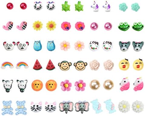 30 Pairs Mix Pearls Ball Daisy Rose Flower Assorted Earrings Studs Set, Hypoallergenic