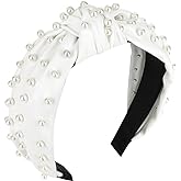 YISSION Pearl Embellished Knotted Headband for Women & Girls - Wide Faux Leather White Hair Hoop, Fashion Non-Slip Hair Accessory for Daily Wear, Party, Wedding & Holiday