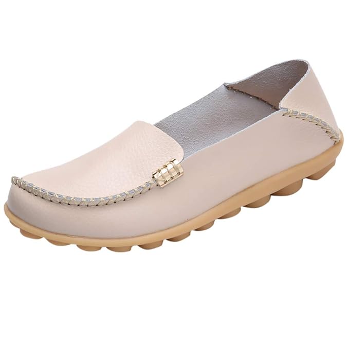 ?HWTOP Damen Mokassins Atmungsaktiv Leder Bootsschuhe Freizeit Loafers Flache Fahren Halbschuhe Schuhe Mom Soft Shoes Komfort