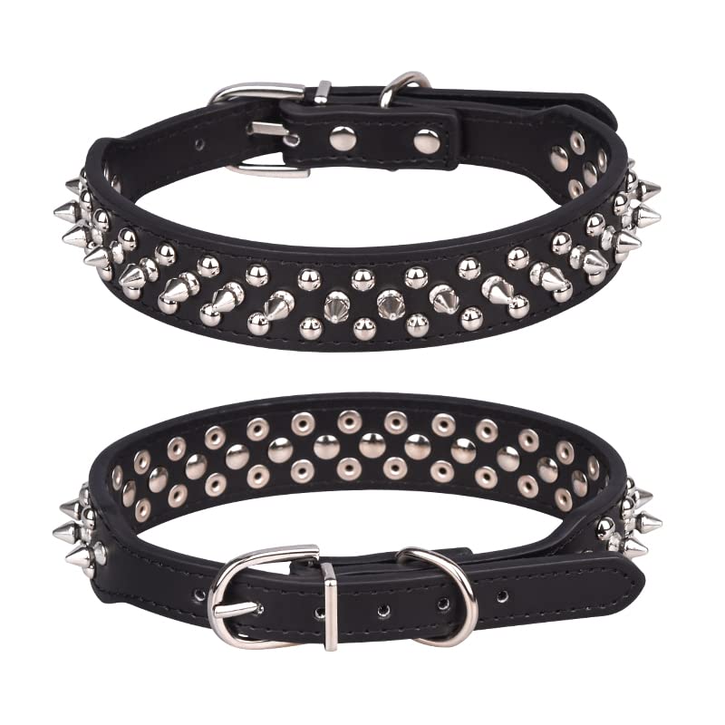 haoyueer Spiked Studded Dog Collar, Adjustable Pu Leather Puppy Collar for Small Medium Dogs Bulldog Pitbull Mastiff Poodle Boxer (XS, Black-2)
