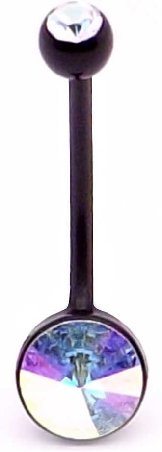 Rainbow Double gem Extra Long Black Flexible Pregnancy Belly bar 14g 1.6 mm x 16 mm