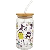 Bioworld Hello Kitty & Friends Characters Decal 15 Oz Glass Tumbler With Bamboo Lid