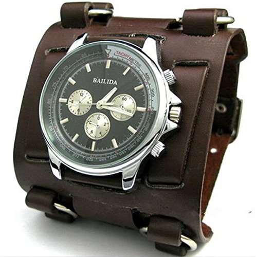 Hot Selling Brown Hip-hop Gothic Punk Style Men Watch 7.5cm Wide Leather Cuff Watch Fashion Watch so Luxury