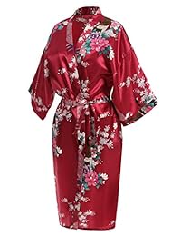 USDisc't Kimono elegante con manga corta floreado tipo seda para mujer para fiestas, bodas, novias y madrinas