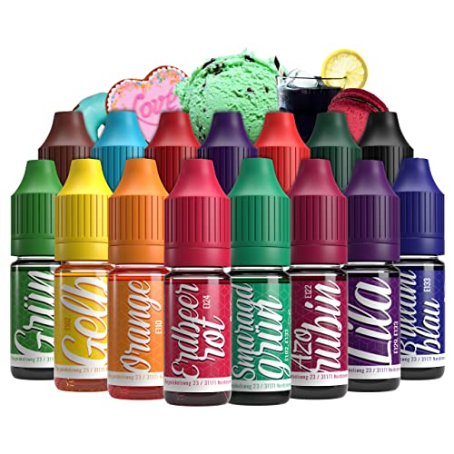 Lebensmittelfarbe Set 15x10ml Farbstoff hoch konzentriert, Made in DE zuckerfrei, flüssig, zum Färben von Getränken, Kuchen, Teig, Plätzchen, Slime uvm. Tortendeko - Backzubehör Weihnachten