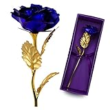 NEW BARLEY 24K Gold Foil Artificial Rose Flower Birthday Gift, Mother Day Gift, Valentine’s Day Gift, Anniversary Gift BLUE