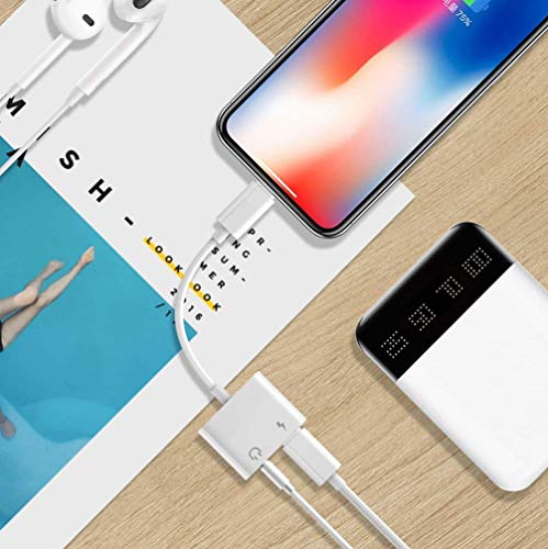 for iPhone 3.5mm Headphone Adapter Splitter Cable Accessories Aux Cable for iPhone8/8 Plus/7/7Plus/11/X/XR 2 in 1 Audio Adapter & Charger Dongle Adaptor Earphone Audio Connector Support All iOS Syste