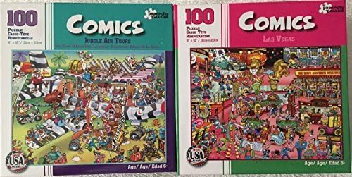 Bundle Lot of 2 Comics 100 Piece Jigsaw Puzzles by Papercity Puzzles: Jungle Air Tours ~ Las Vegas