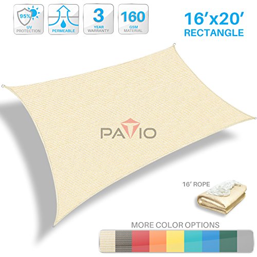 Patio Paradise 16′ x 20′ Tan Beige Sun Shade Sail Rectangle Canopy – Permeable ...