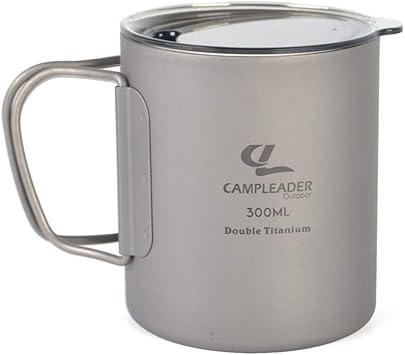 Amazon Campleader チタンコップ チタンマグ マグカップ 二重構造 300ml 蓋付き 収納袋付き Campleader マグ シェラカップ
