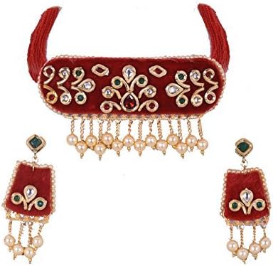 Saraa Dazzling Gold Plated Light Weighted Copper Velvet Kundan Padmavati Chokar Jewellery Set for Girls/Women