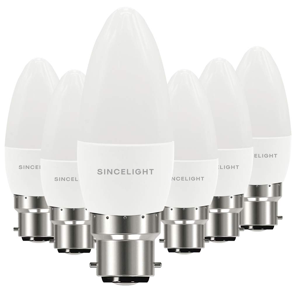B22 LED Candle Light Bulb, B35 Shape with Milky Diffuser, 5 Watt, Netrual White 4000K & RA≈92 High Color Rending, 500 Lumens≈50W Equivalent, Non-Dimmable, BC Bayonet Cap, Pack of 6