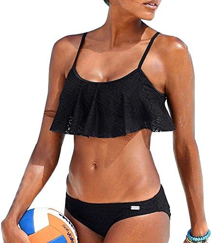 Misvogue Falbala Bikini Set, Push up Padded Lace Flounce Swimsuits Summer Bathing Suit, Two Piece Swimsuits for Women