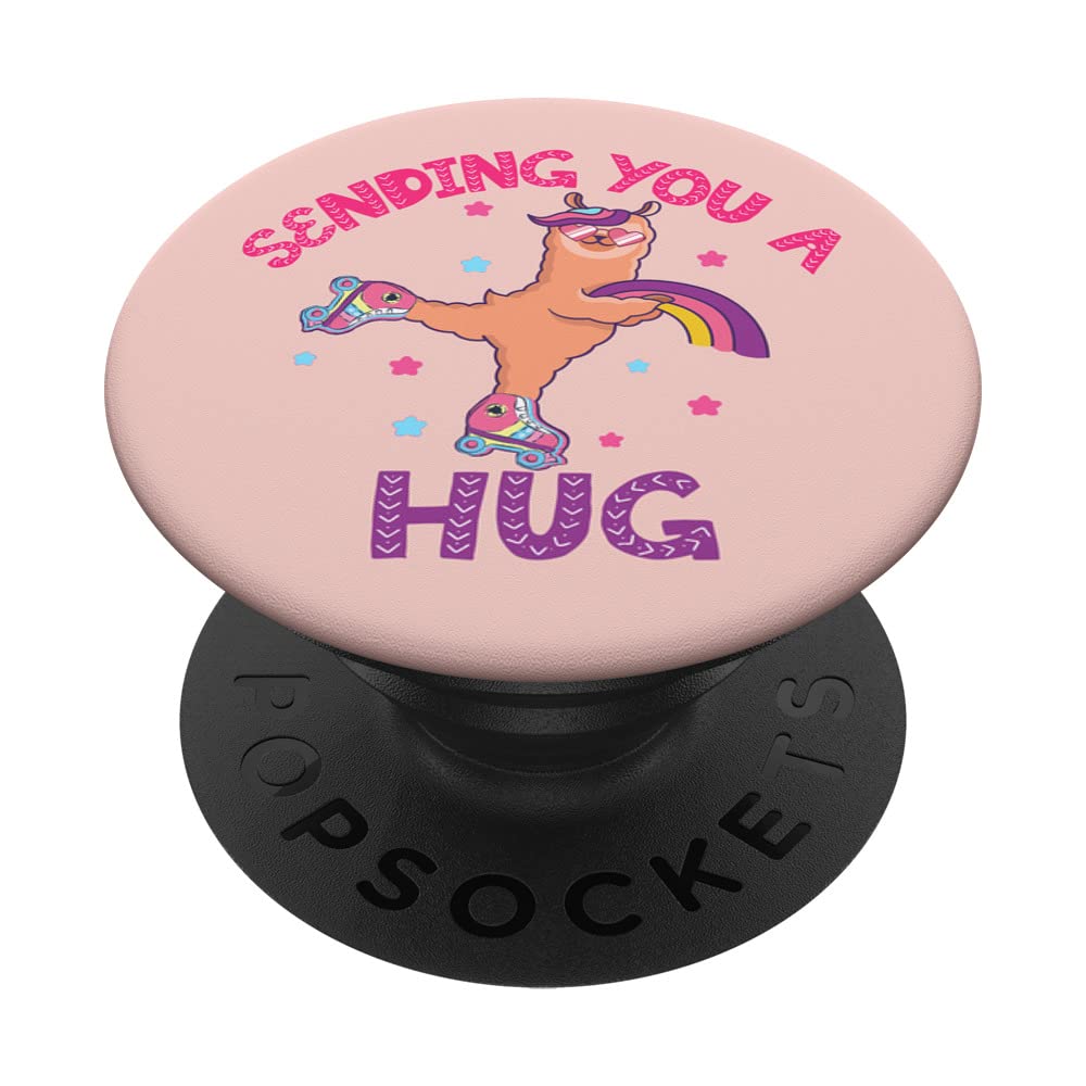 Sending You A Hug Funny Rollerskating Hip Hop Llama Pink PopSockets Swappable PopGrip