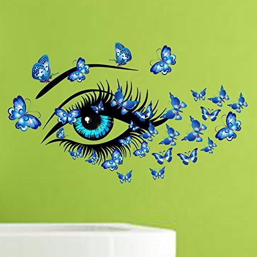 Vinyl Beautiful Blue Eye with Butterfly Wall Sticker, Romantic Girl Eye Wall Mural Decal for Home Living Room Bedroom Kitchen Decor - Image 5