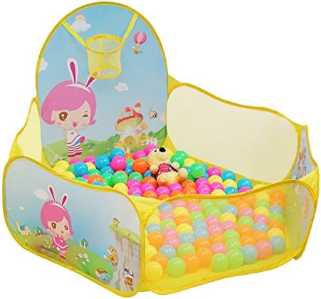 Baby Ball Pit,Play Tent with Basketball Hoop, Aobik Cartoon Girls Boys 1.2m Extra Large Portable Foldable Ball Pool Indoor and Outdoor Play House for Kids Babys,Color Yellow