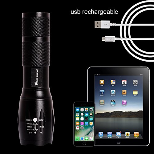 image for West Biking Rechargeable Bike Lights, Waterproof LED Torch Flashlight 