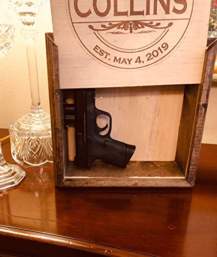 Personalized Hidden Gun Safe or Jewelry Concealment Wood Wall Hanging with Engraved Family Name and Wedding Date - Thumbnail 3