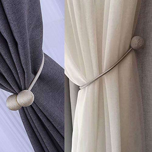 SmallDot Magnetic Curtain Tiebacks, 16 Inch Window Holdbacks Drapes Holders Hooks, Decorative Weave Rope Clips Strong Magnet for Home Office Restaurant Décor, Pack of 2, Grey