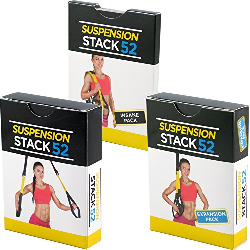 Suspension Exercise Cards TRI Pack by Stack 52. For TRX and Woss Trainer Straps. Suspended Bodyweight Resistance Workout Game. Video Instructions Included. Fun at Home Fitness Training Program.