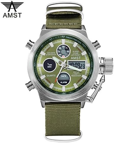 AMST Canvas Strap 3003 LED Digital Analogue Quartz Watch for Men