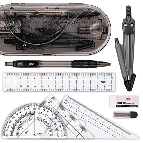 Compass Set, Muscccm Compass for Geometry Math Geometry Kit 8 Pieces - Student Supplies Drawing Compass, Protractor, Rulers, Pencil Lead Refills, Pencil, Eraser for Students and Engineering Drawing