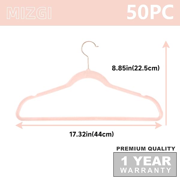 MIZGI PREMIUM VELVET HANGERS (50 PACK) HEAVY DUTY – NON SLIP FELT HANGERS – BLUSH PINK – ROSE GOLD 360 DEGREE SWIVEL HOOKS,SPACE SAVING CLOTHES,DURABLE STRONG FOR SUITS,COATS,DRESS
