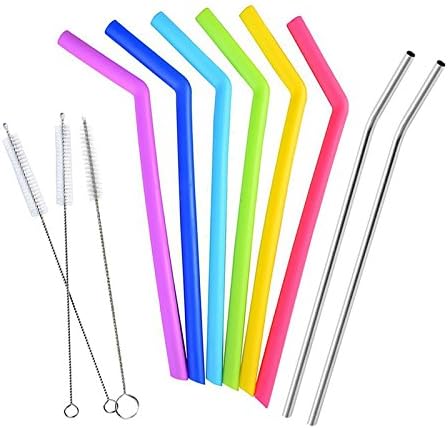 Silicone Straws for 30 oz Tumbler Yeti / Rtic Reusable Drinking Straws Set of 6 - Stainless Steel Straws and Cleaning Brushes 11 Pieces Complete Bundle