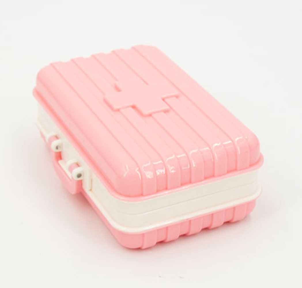 TC Suitcase Storage Box Portable Pills Vitamins Dispenser 6 Compartment with Lock Shut (Pink)