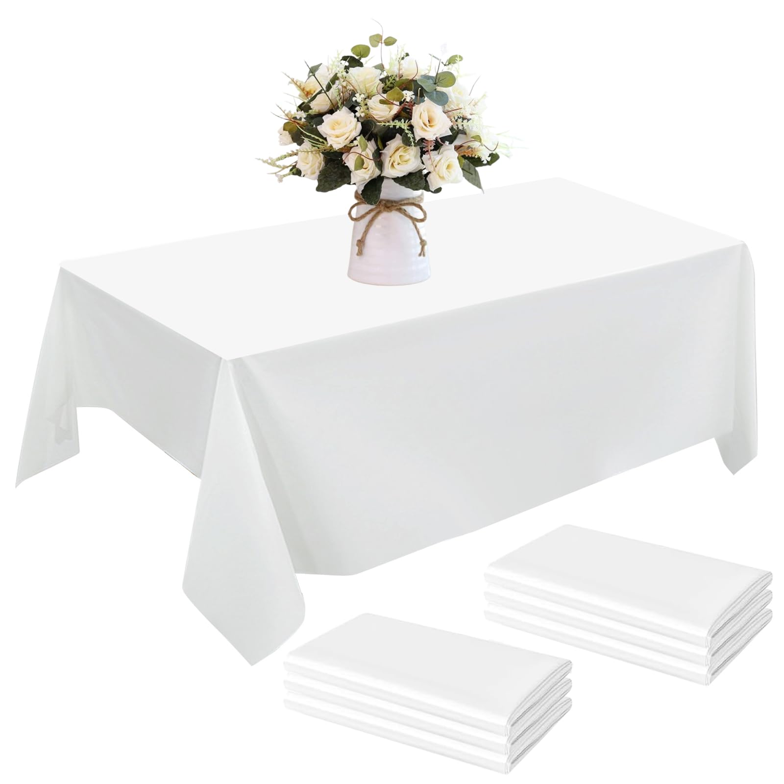 SMYJDMM White Table Cloth Party, 6 Packs Table Cloth Rectangular, 54x108 inch White Paper Tables Covers for Dining Banquets Buffet Weddings Celebration Parties
