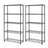 5-Shelf Steel Wire Tier Layer Shelving 72x36x14 Storage Rack Black 2pcs