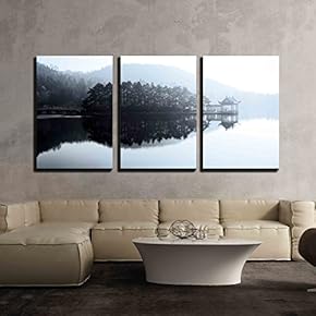 3 Piece Canvas Wall Art - Beautiful Lake Like a Painting - Modern Home Art Stretched and Framed Ready to Hang - 16"x24"x3 Panels