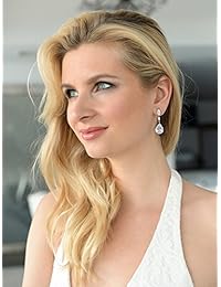 mariell circonio cúbico nupcial, Dama o Prom arete de lágrima con Marquis y pera cuelga