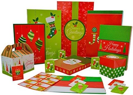 Christmas Gift Box Set - 44 Count Christmas Supplies Bundle Includes Gift Boxes, Gift Tags, Stickers and Tissue Paper