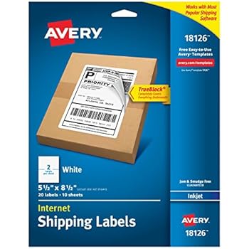 Avery Shipping Address Labels, Laser & Inkjet Printers, 20 Labels, Half Sheet Labels, Permanent Adhesive, TrueBlock (18126)