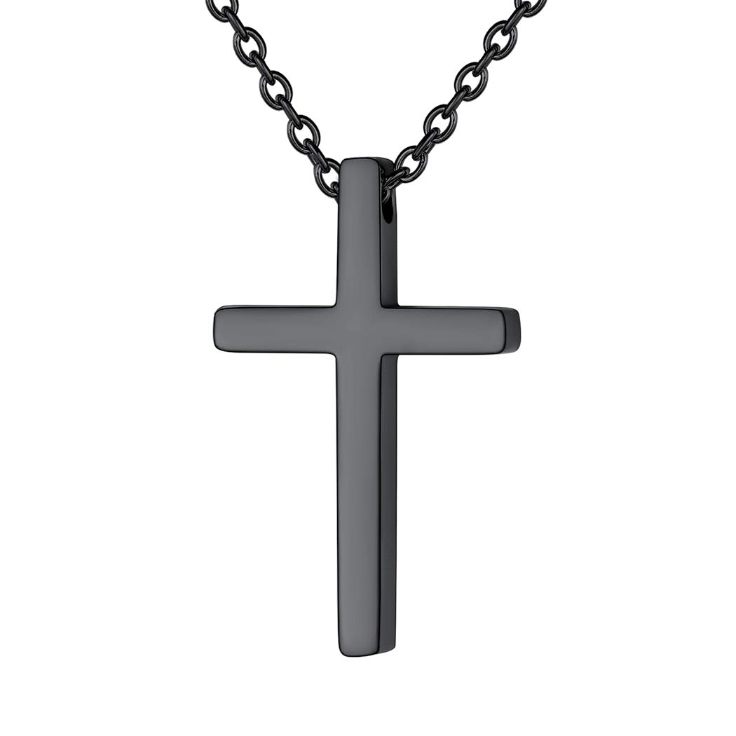 Suplight Womens Cross Necklaces Christian Religious Jewellery Faith Pendant Black Plated Plain Cross Chain Necklace for Women Girls