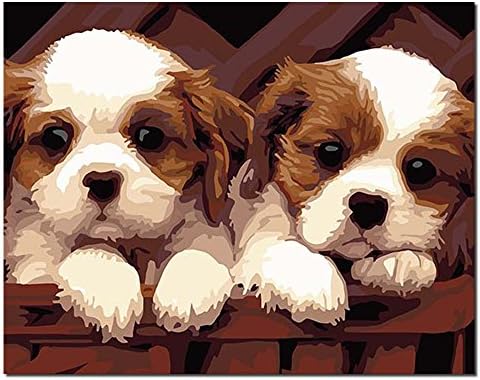 Mesno DIY Oil Painting ，Paint by Number Kit for Adults Kids-Clever Dog 16x20 inch [Framless]