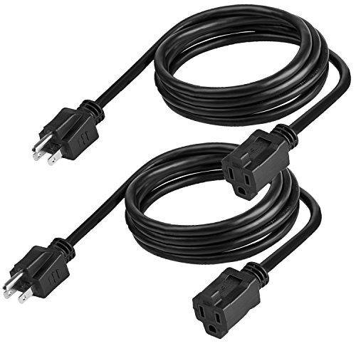 Power Extension Cord 10 FT - 2 Pack, Fosmon UL Listed 16/3 16AWG 125V 13A 1625Watt Grounded Power Extension Cable, SJT Heavy Duty AC Power Cable (Black)