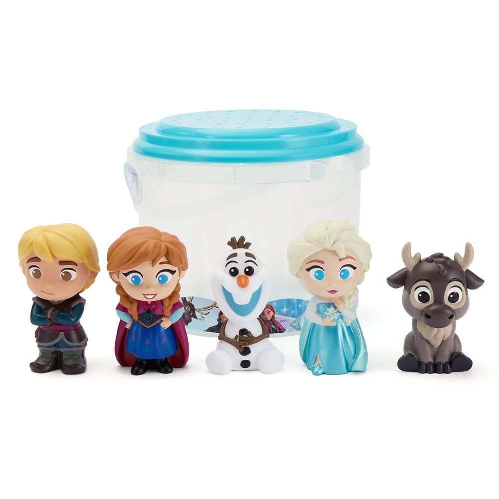 Disney Store Official Frozen Bath Toys Set - Includes 5 Detailed Toys with a Straining Storage Bucket - Bath Time Fun & Water Play Set for Kids